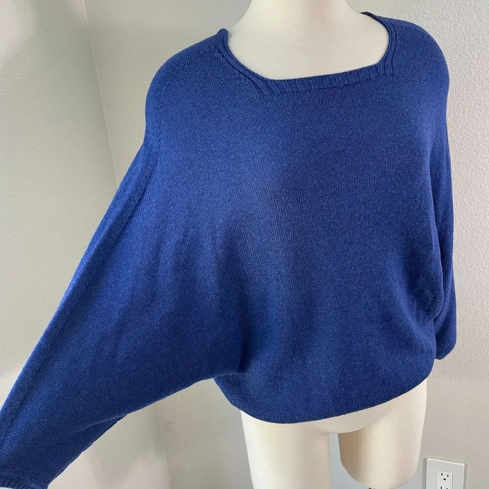 Cop.Copine Womens Medium Bishop Pullover Blue Sweater Dolman Sleeve Square Neck‎ - Picture 7 of 12